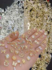 5/10/20/36/58pcs Mixed Nail Art Decorations, Multiple Styles Available, Gold & Silver Mixed, Luxury Minimalist Metal Nail Accessories, Sparkling Rhinestones, Suitable For Multi-Functional DIY Decoration - Multicolor - View 10