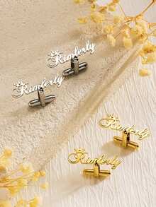 1 Pair Customized Initial Letter Cufflinks For Groom Gold Color Stainless Steel Minimalist Cufflinks Personalized Jewelry Wedding Gifts - Multicolor 3 - View 4