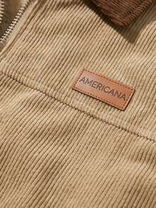 Men's Loose Fit Corduroy Jacket With Lambswool Lining, Contrast Collar Zipper Vintage Versatile Outerwear, Suitable For Winter Daily Wear - Apricot - View 5