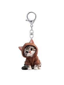 2D Flat Cute Cat Hooded Sweatshirt Keychain, Bag Hanger, Keychain, Backpack Accessory, Cute Pet Kitten Keychain, Suitable For Cat Lovers, Perfect Gift For Birthday, Halloween, Christmas, Can Be Used As School Bag Pendant And Cute Small Gift - Multicolor - View 14