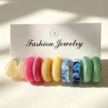 30 Pcs / 10 Pcs Women's Fashion Earrings, Made Of Colorful Resin, Suitable For Daily Wear And Parties, Simple Style, Gifts For Women - Multicolor - View 4