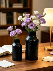 3D Faceted Textured Vase, Elegant Black/White Fresh Flower/Dried Flower Vase, Versatile Design Suitable For Multiple Styles, Applicable For Living Room, Dining Table, Office, Coffee Table, Desk And Home Decor. Suitable For: Birthday, Wedding, Christmas, New Year - Multicolor - View 7