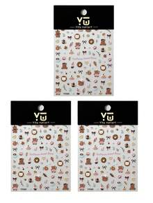 Cartoon Dessert Bear Nail Stickers, 3D Embossed Cake, Donut, Bow Cute Style Nail Decals - Multicolor - View 13
