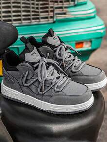 GAISIMA Men's Colorblock Patchwork Thick Sole Sneakers, Street Style Lace-Up Non-Slip Sports Skateboard Shoes, Breathable Casual Shoes, Suitable For Spring And Autumn Daily Outdoor Wear - Grey - View 5