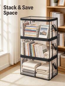 1pc White Transparent Thickened Storage Box, Double Zipper Lid Closed Storage Box, Ideal For Classifying And Storing Clothing, Blankets, Pants, Underwear, Space-Saving Design For Office And Home Organization, Wardrobe Storage System - Multicolor - View 3
