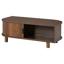 Walnut-Colored Living Room Coffee Table 100*50*35 Cm With 2 Sliding Doors, With Storage, Wooden Legs, Made Of MDF With A Load Capacity Of Up To 30 Kg, Side Table, Sofa Table, Coffee Table, Tea Table - Walnut Wood Color - View 6