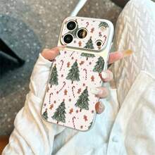1pc TPU Material Healing Christmas Tree Gingerbread Man Pattern Phone Case Compatible With IPhone 17 Pro Max/17/16 Pro Max/15/14/13/12/11 Full Coverage Shockproof Soft Shell Protective Cover - Silver - View 3