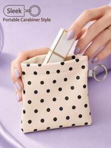 1pc Soft PU Polka Dot Cosmetic Storage Bag, Hanging Hook Design For Easy Carrying, Squeeze Top Small Makeup Bag, Fashionable Minimalist Coin Purse, Earphone, Lipstick, Key, Coin Storage Bag, Unisex, Travel Essential, Travel Accessory - Multicolor - View 8