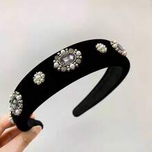 1pc/2pcs Women's Heavy Embellished Luxury Pearl Rhinestone Headband, Suitable For Birthday, Party, Wedding - Black - View 9