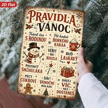 1 st 2D platt tryckt träskylt, jultema heminredning, snögubbemönster, tjeckisk text, lämplig för vardagsrum och matsal, rundad hörndesign, enkel att hänga upp, 4 monteringshål - A - Visa 3
