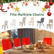 10 Sets (10 Christmas Chair Covers And 10 Tablecloths) - Santa Hat Chair Covers - Christmas Chair Back Covers For Christmas Decoration - Perfect For Dining Table/Home Dining Room/Cafe - Red and White - View 3