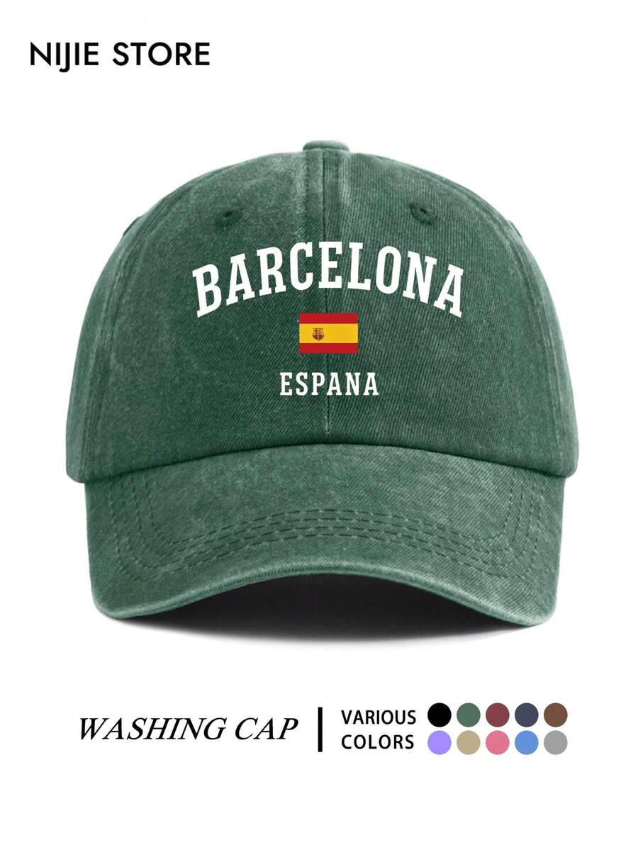 1pc Unisex Vintage Washed Baseball Cap With BARCELONA Graphic Print, Soft Comfortable Adjustable Classic Dad Hat, Outdoor Wear Baseball Cap Suitable For Daily Use, Warm And Windproof - A - View 1