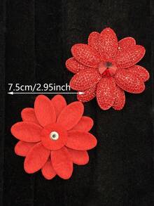 1 Bag 3Pcs Sparkly Rhinestone Flower Applique, Crystal Sunflower Sew-On Patch, Bling Floral Gem Ornament For Hat, Dress, Jeans, Clothing DIY Craft Decor Accessories - Brown - View 2