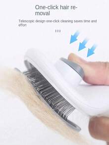 1Pc Pet Slicker Brush For Dogs And Cats, Self‑Cleaning Pet Grooming Brush With Soft Round Pin, Removes Loose Undercoat, Tangled Hair, Comfortable Massaging Comb For Short Long Haired Pets - Grey - View 4