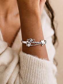 Customized Birthday Flower Name Bangle For Women Gold Color Stainless Steel Letter Bangle Personalized Jewelry Birthday Gift - Multicolor 1 - View 11