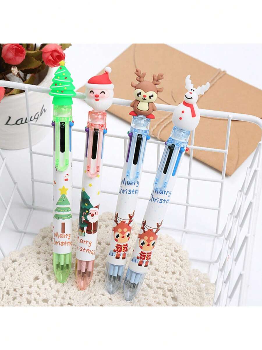 1pc 6-Color Ballpoint Pen, Multi-Color Oil-Based Pen For Student Prizes And Gifts, Office Stationery For Journaling And Doodling, Suitable As Holiday Gift - Multicolor - View 1