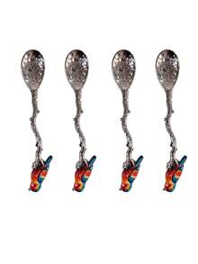 2/4/8pcs Vintage Colorful Bird Spoons, Mini Branch Bird Spoons, Suitable For Coffee Stirring, Honey Scoop, Jam, Yogurt, Dessert, Afternoon Tea Use - Silver - View 11