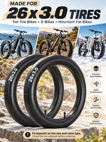 GLDYTIMES 26x3 Fat Tire Inner Tube, Suitable For 26X3 26X3.50 Electric Bicycle Tires, American Valve, Suitable For Road Bike/Mountain Bike/Electric Bicycle - Black - View 5