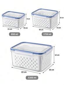 3pcs/Set Refrigerator Food Storage Containers With Drain Basket, Stackable With Lid Fresh-Keeping Box, Suitable For Fruits, Berries And Vegetables, Refrigerator Organization Kitchen Storage - Multicolor - View 3