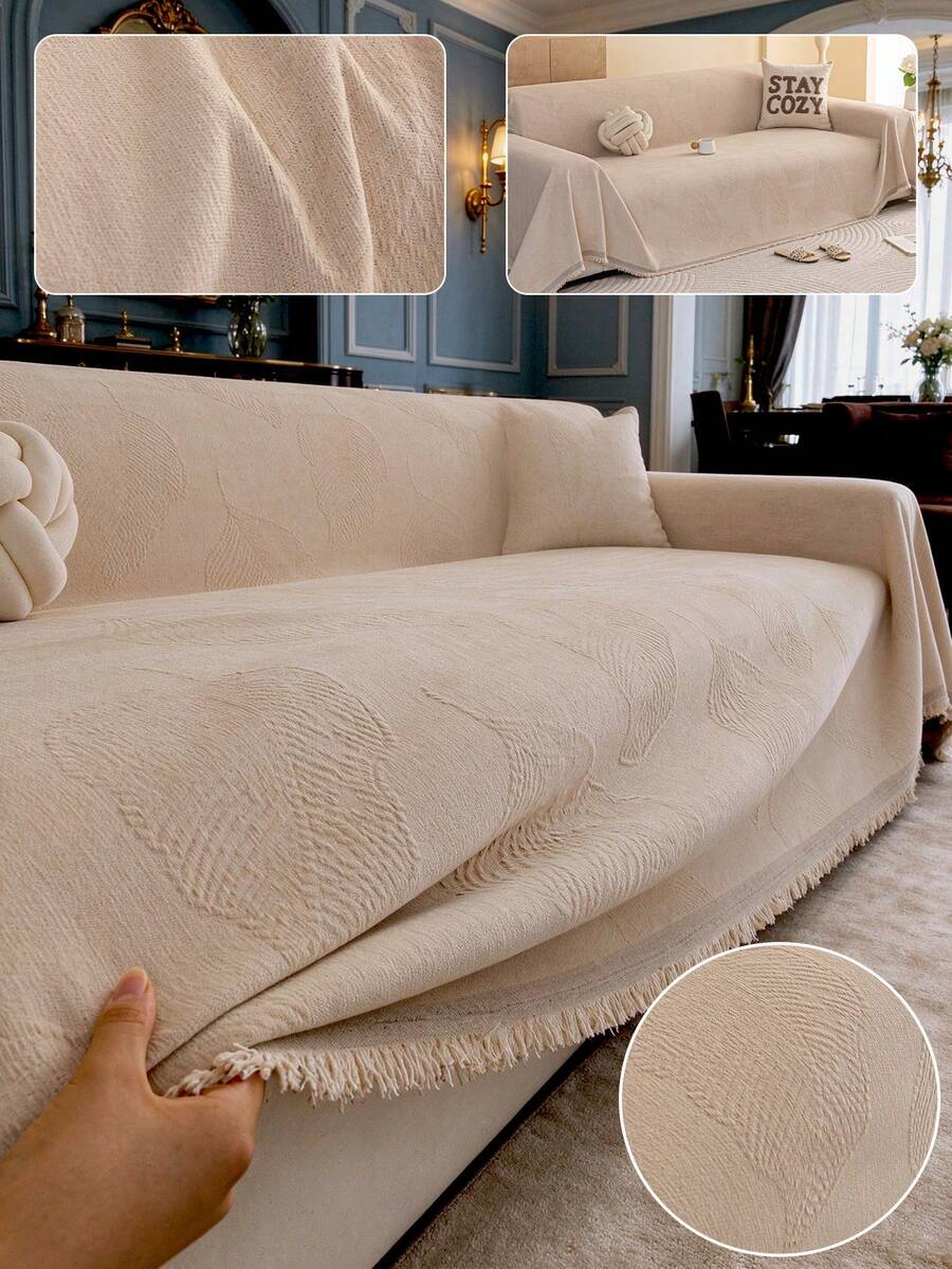 1pc Nordic Cream Style Plant Pattern All-Season Chenille Sofa Cover, Machine Washable, Pet-Friendly Sofa Slipcover, Suitable For 1/2/3/4 Seater And Sectional Sofas, For Bedroom And Living Room Home Decor - Khaki - View 1