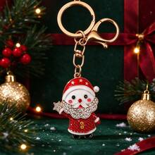 2pcs Cute Cartoon Rhinestone Santa Claus Keychain, Oil Drip Metal Pendant Charm, Women's Backpack Decoration, Christmas Creative Small Gift - Multicolor - View 5