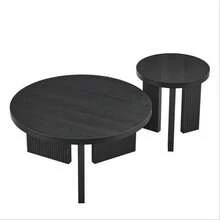 Modern Round Coffee Table Set With Fluted Texture Living Room Table Side Table Coffee Table - Elegance & Functionality For Living Room And Office (2 Pieces) - Black - View 1