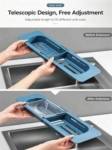 1 Set Extendable Sink Filter Rack, Kitchen Sink Storage Rack With Disposable Filter Mesh, Multi-Functional Sponge Holder, Food Waste Drainage, Adjustable Length Sink Organizer, Suitable For Kitchen Countertop - Multicolor - View 5