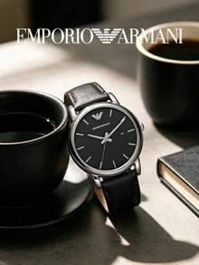 Armani Men's Classic Quartz Watch Black Dial Leather Strap 50m Water Resistant Date Display AR1692 - Black - View 2