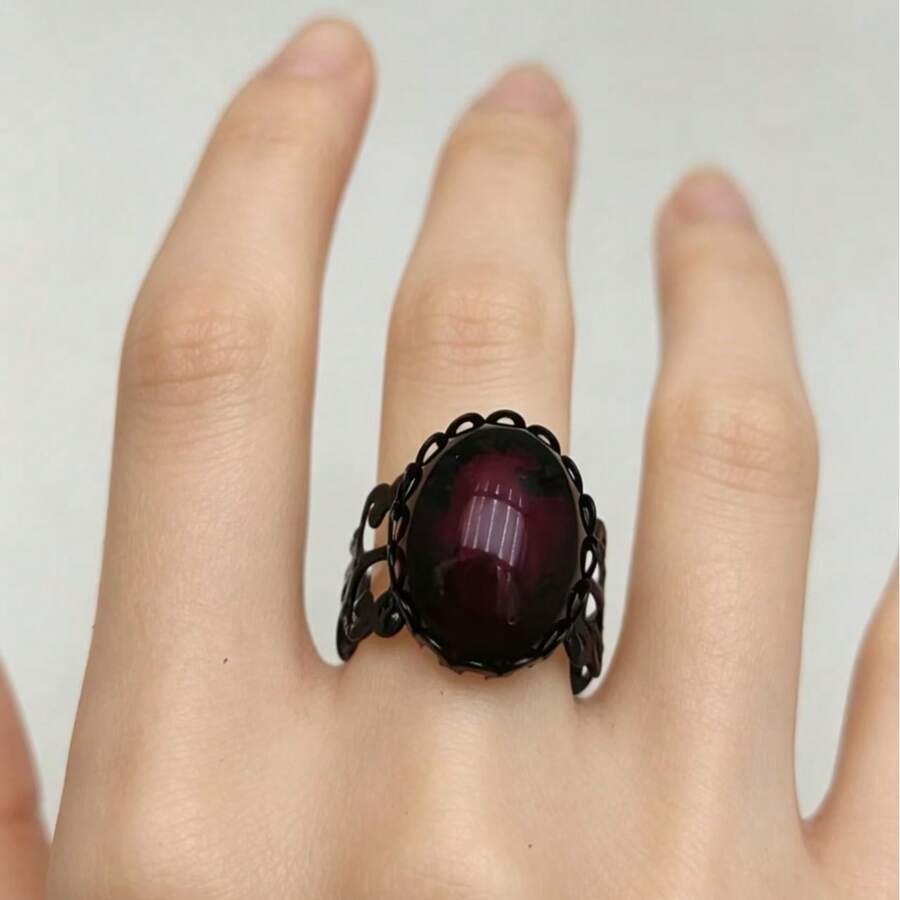 1pc Vintage Hollow Index Finger Ring, Gothic Dark Style Semi-Circle Open Adjustable Ring, Suitable For Holiday Party And Daily Wear - ring - View 1