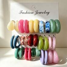 30 Pcs / 10 Pcs Women's Fashion Earrings, Made Of Colorful Resin, Suitable For Daily Wear And Parties, Simple Style, Gifts For Women - Multicolor - View 1