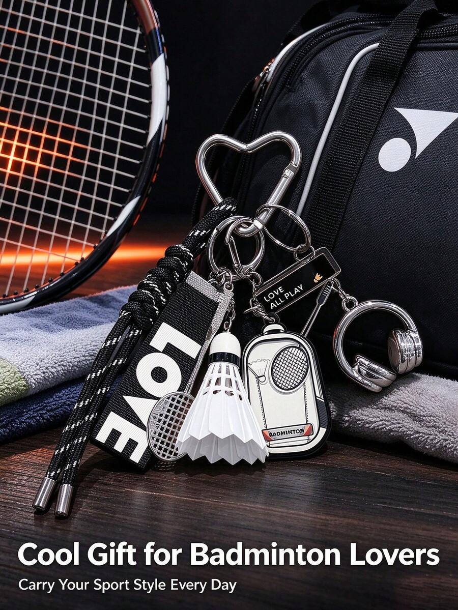 Badminton Themed Keychain, Realistic Badminton Shuttlecock + Small Earphone Pouch Pendant With Woven Rope And Buckle, Sports Style Key Ring Charm, Cool Gift For Badminton Enthusiasts And Players - Multicolor - View 1