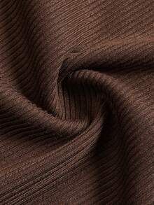 DONICY Women's Brown Off-Shoulder Bell Sleeve Long Sleeve Top, Ribbed Knit Side Ruched Fitted Cropped Blouse - Coffee Brown - View 3