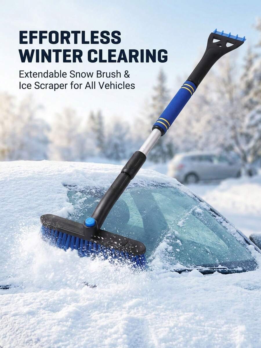 1set Snow Brush And Snow Shovel, 3‑In‑1 Detachable Extra‑Long Snow Removal Tool, Rotatable Brush Head, Paint Protection, Orange Comfort Grip Handle For Car Windshield, Fits Cars And Trucks - Multiple Styles - View 1