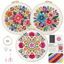 مجموعة تطريز 15x15 سم/5.9 بوصة أو 20x20 سم/7.9 بوصة مجموعة DIY مع نمط زهري. للمبتدئين البالغين. تشمل القماش والتعليمات والإطار والإبر والخيوط. هدية رائعة للأصدقاء/العائلة. ديكور فني للمنزل أو المكتب. - زهري - مشاهدة 7