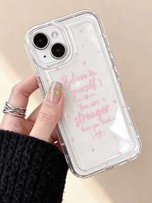 1pc Soft Girl Ins Style Heart Inspirational English Slogan Pattern Anti-Slip Transparent Air Cushion Soft Phone Case Compatible With Iphone 11/12/13/14/15/16/17/18 Pro Max - Multicolor - View 2