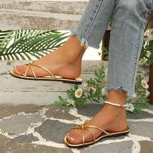 Women's Simple Strappy Woven Beach Sandals - Gold - View 9