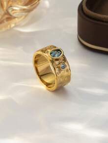 1pc Exquisite Charming Cubic Zirconia Gold Thick Ring, Suitable For Women's Daily Wear, Dating, Party, Banquet, Gift. - Gold - View 7