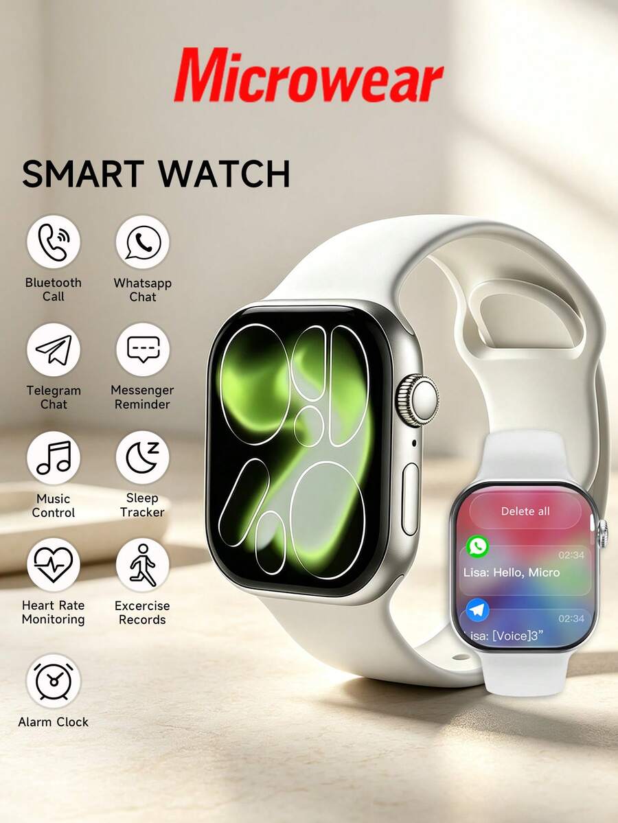 Microwear Đồng hồ thông minh unisex, gọi/trả lời Bluetooth, màn hình HD 2.08 inch, theo dõi nhịp tim/giấc ngủ/bước chân, mặt đồng hồ tùy chỉnh DIY, chế độ đa thể thao, máy đếm bước chân, tương thích với iOS/Android