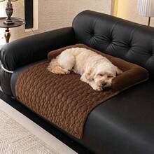 1pc Plush Pet Cat Dog Bed Mat, Sofa Bed, Non-Slip, Washable Sofa Protector Pad With Cushion, Pet Furniture Cover, Suitable For Dogs, Cats - Coffee Brown - View 3