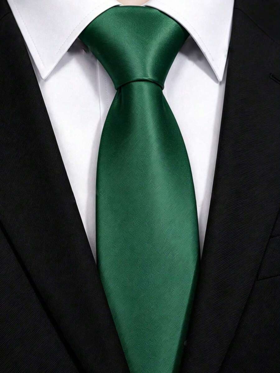 1pc Solid Color Satin Necktie, Men's Solid Color Necktie, Suitable For Business And Wedding Occasions (5cm) - Dark Green - View 1