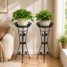 2Pcs 76.5cm Metal Plant Stand Vintage Leaf Flower Pot Holder - Black - View 1
