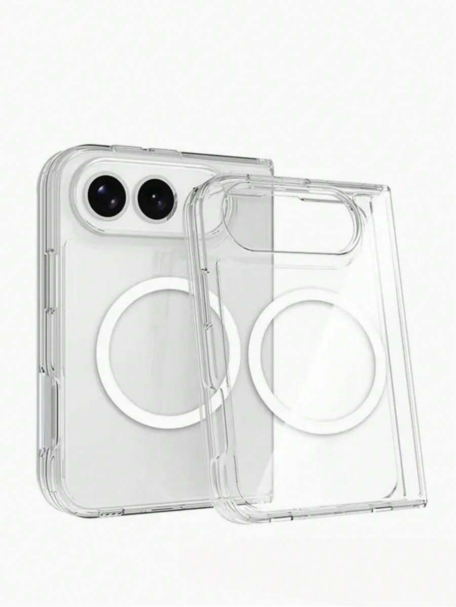 1PC Hard Magnetic Transparent Clear Matte Clear Case Compatible With IPhone Duo Fold Protective Cover Compatible With Apple 18 Ultra Fold, Shock‑Proof Shell With Top Front Panel + Bottom Back Case - Clear - View 1