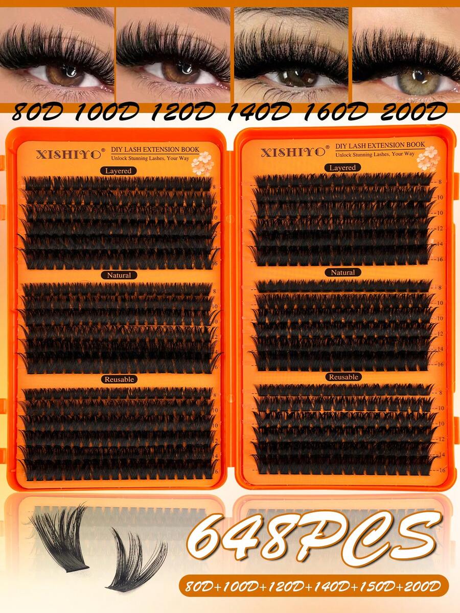 720/684/648/432 DIY Complete Set Of Cluster Adhesive False Eyelashes - Includes Soft False Eyelash Clusters In 8 To 16mm Different Lengths, Soft And Fluffy Touch. This Set Includes Cluster False Eyelashes