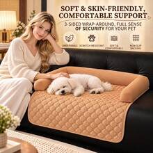 1pc Plush Pet Cat Dog Bed Mat, Sofa Bed, Non-Slip, Washable Sofa Protector Pad With Cushion, Pet Furniture Cover, Suitable For Dogs, Cats - Coffee Brown - View 5