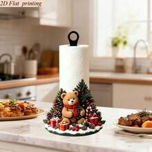 2D Flat Printing 1pc Christmas Style Cute Scarf Bear Shaped Kitchen Paper Towel Holder, Creative Desktop Countertop Roll Paper Rack, Acrylic Material - Multicolor - View 1