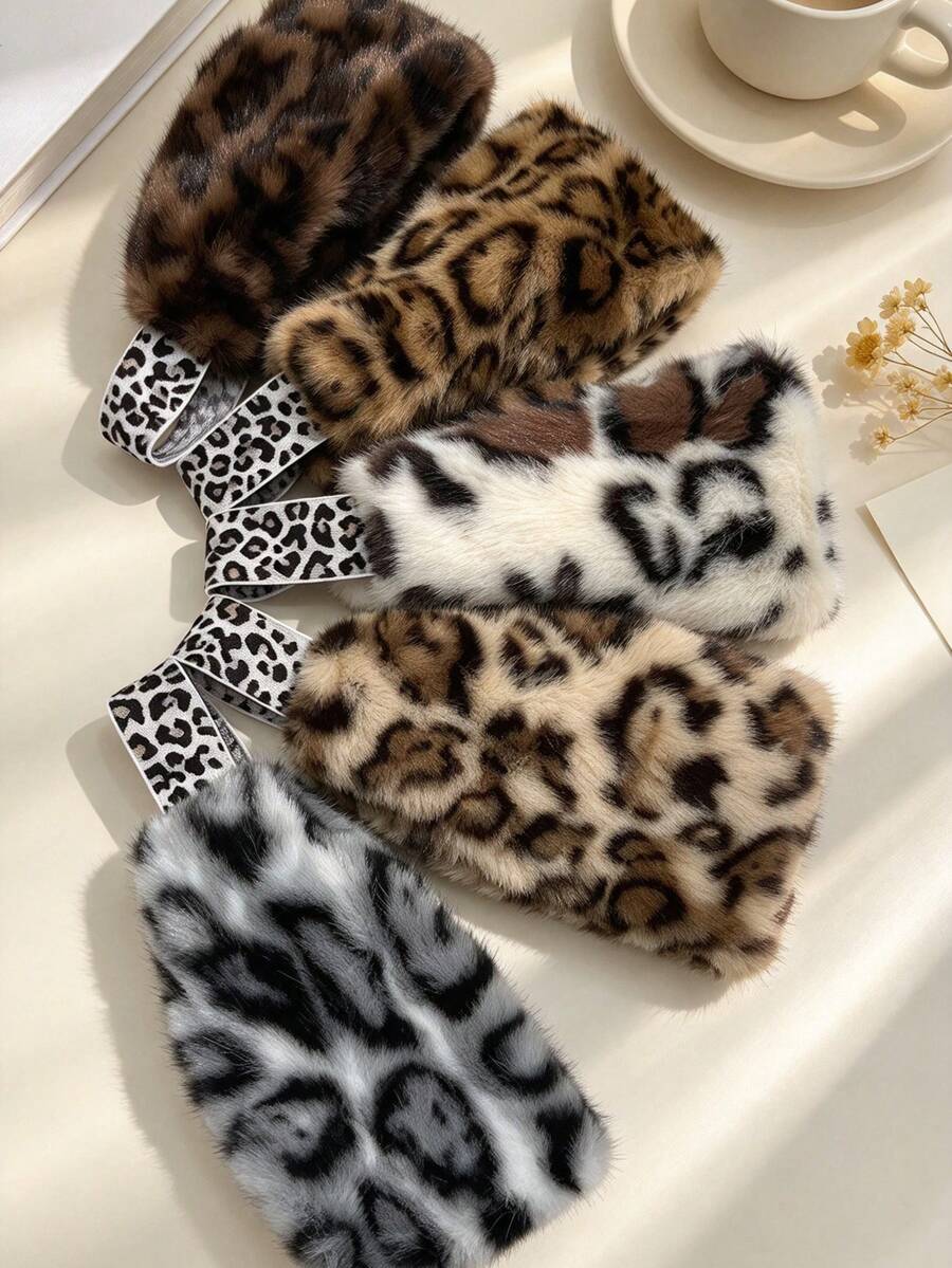 1pc Leopard Print Mink Fur Headband, Autumn/Winter Sweet Cool Leopard Print Plush Hairband, Faux Fur Thickened Warm Street Style Headband - Multicolor - View 1