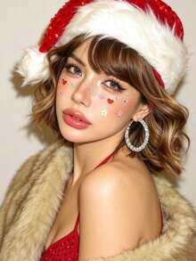 1pc Colorful Heart-Shaped Face Sticker For Autumn/Winter Christmas, Multi-Style Heart With Bow And Lip Print, Sexy Christmas Style Makeup Decoration, Also Suitable For New Year And Valentine's Day - Multicolor - View 3
