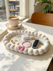 Jewelry Tray White Jewelry Tray Round Bead Decorative Storage Tray Earrings Necklace Ring Storage Box ,Multifunctional Storage Tray,Display Rack High Color Dresser Ornaments Home Display Tray Ladies Gift Home Ornaments - Multicolor - View 8