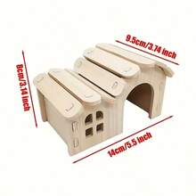 Double-Layer Wooden Hamster Hideout With Ladder And Viewing Platform, Hamster Villa Decor Nest, Universal For Small Mice - one-size - View 7