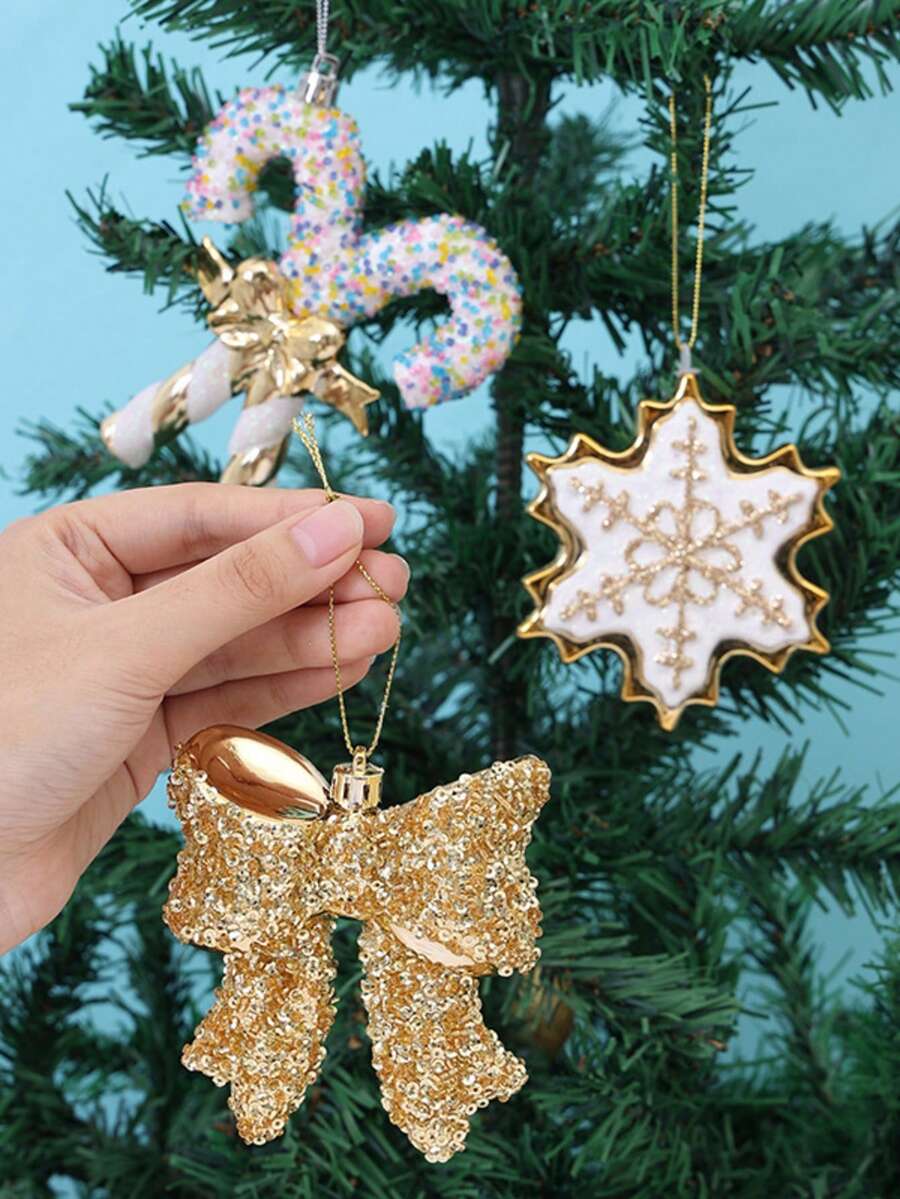 1 buah Hiasan Gantung Natal Baru, Ornamen Gantung Kepingan Salju 3D dengan Pita, Liontin Kecil Berkilau Emas, Dekorasi Gantung Pohon Natal, Pajangan Jendela - Beraneka warna - View 1